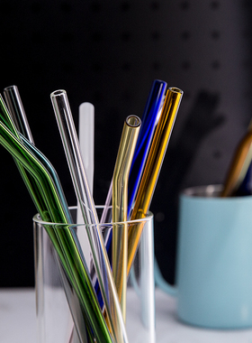 竹节玻璃短吸管高硼硅彩灰色ins耐高温搅拌棍高脚杯弯头饮管