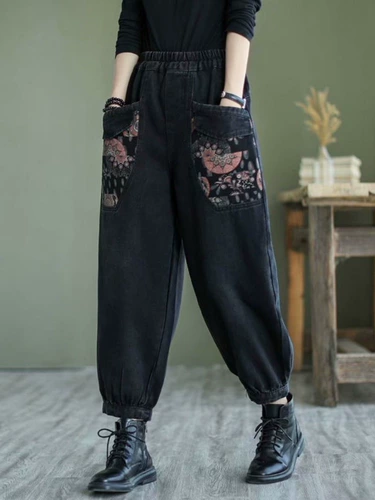 Осенние ретро джинсы, штаны, модный фонарь, джинсы-шаровары, кольцо, оверсайз