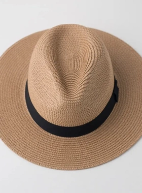 草帽子男夏天海边度假旅游防晒遮阳沙滩帽英伦爵士百搭巴拿马潮帽