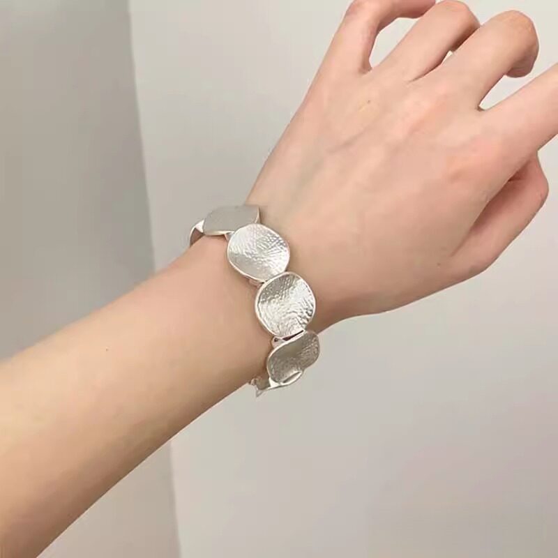 复古银色几何圆形拼接手镯韩系冷淡风简约设计感文艺风金属手饰女