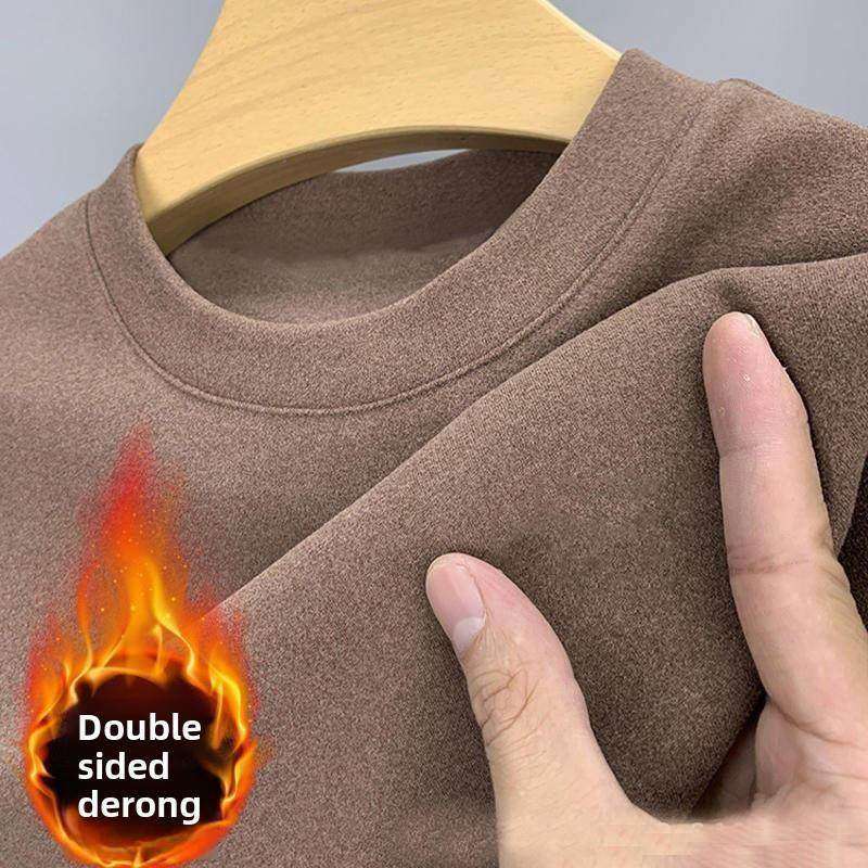 德绒保暖内衣加绒加厚内搭男士打底衫圆领领长袖t恤男纯色秋衣男