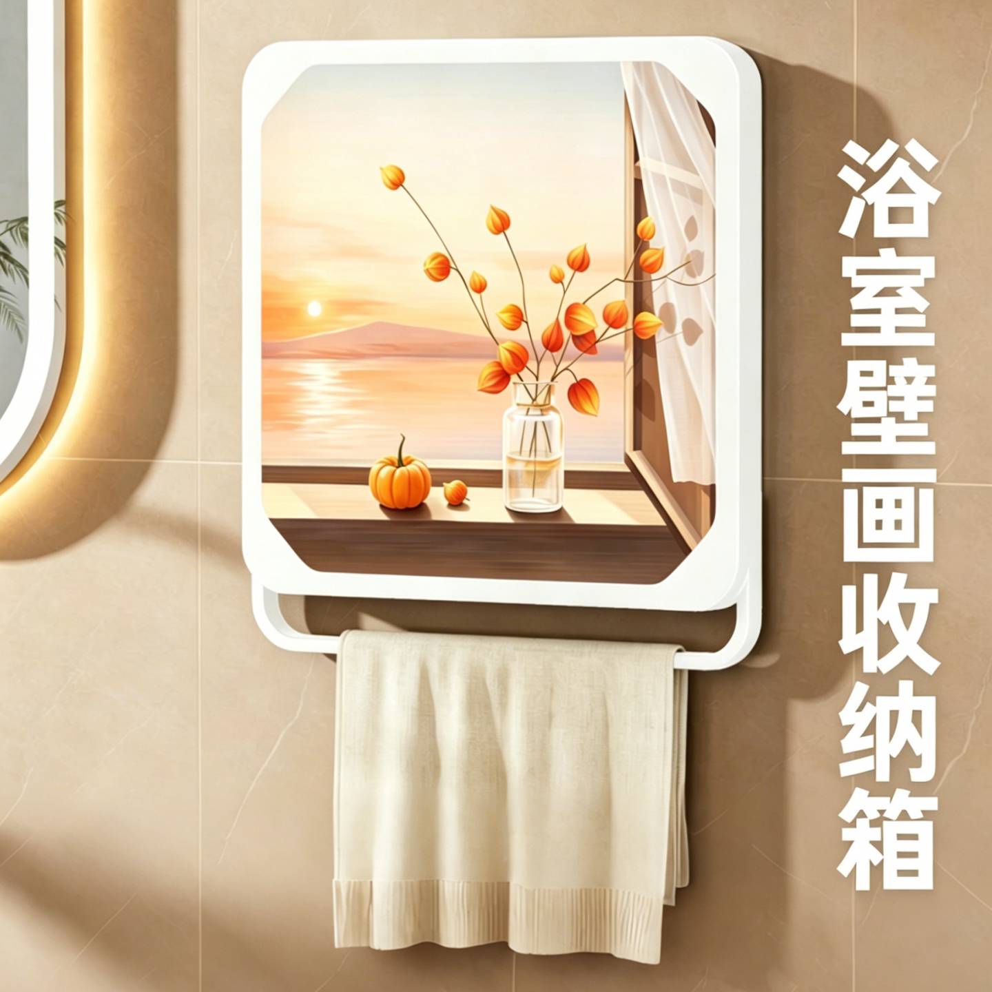 浴室壁画收纳箱柜盒折叠防水置物架卫生间浴巾挂墙洗澡放衣服神器
