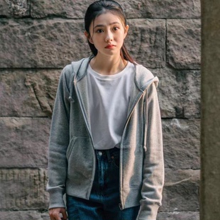 脱轨刘浩存江晓媛同款衣服灰色连帽卫衣外套女秋冬小个子加厚穿搭