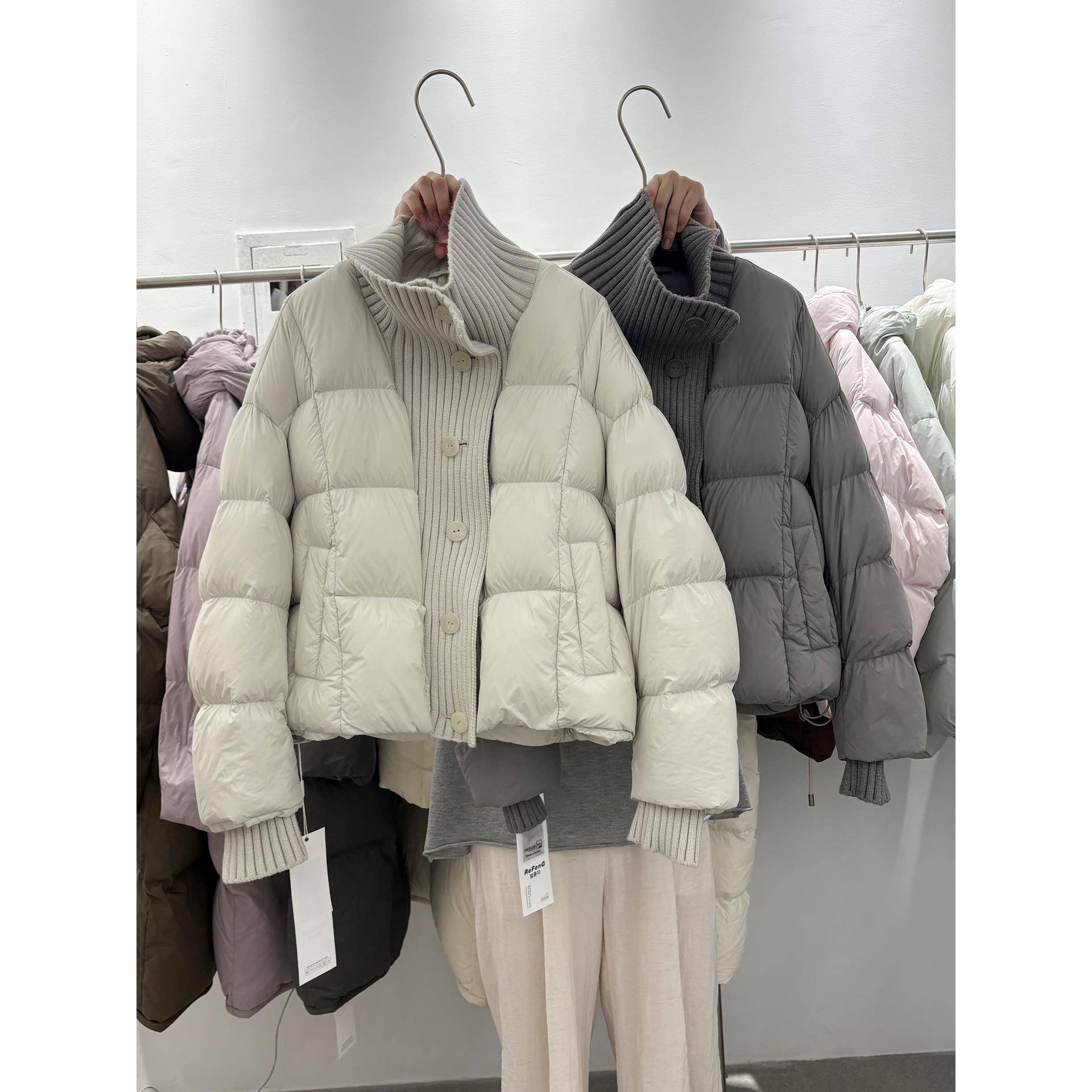 羽绒服女2025冬季新款短款小个子面包服洋气针织拼接韩系宽松外套