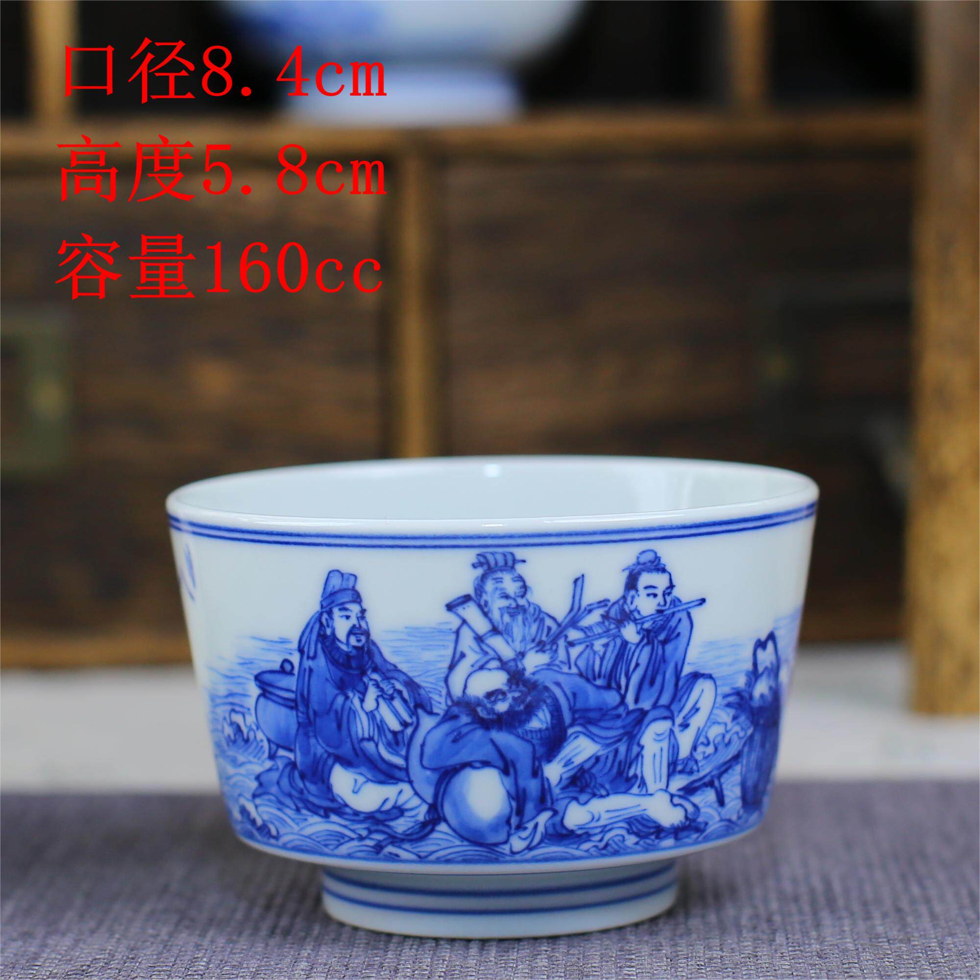 景德镇名师徐胜贵手绘青花八仙过海杯人物图景德镇手工 带证书