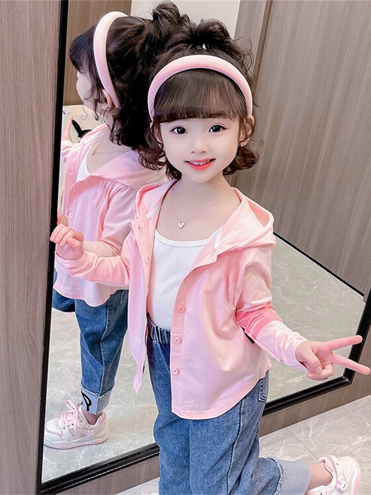 女童连帽开衫2024春秋季新款女宝宝薄款外套儿童韩版洋气休闲上衣