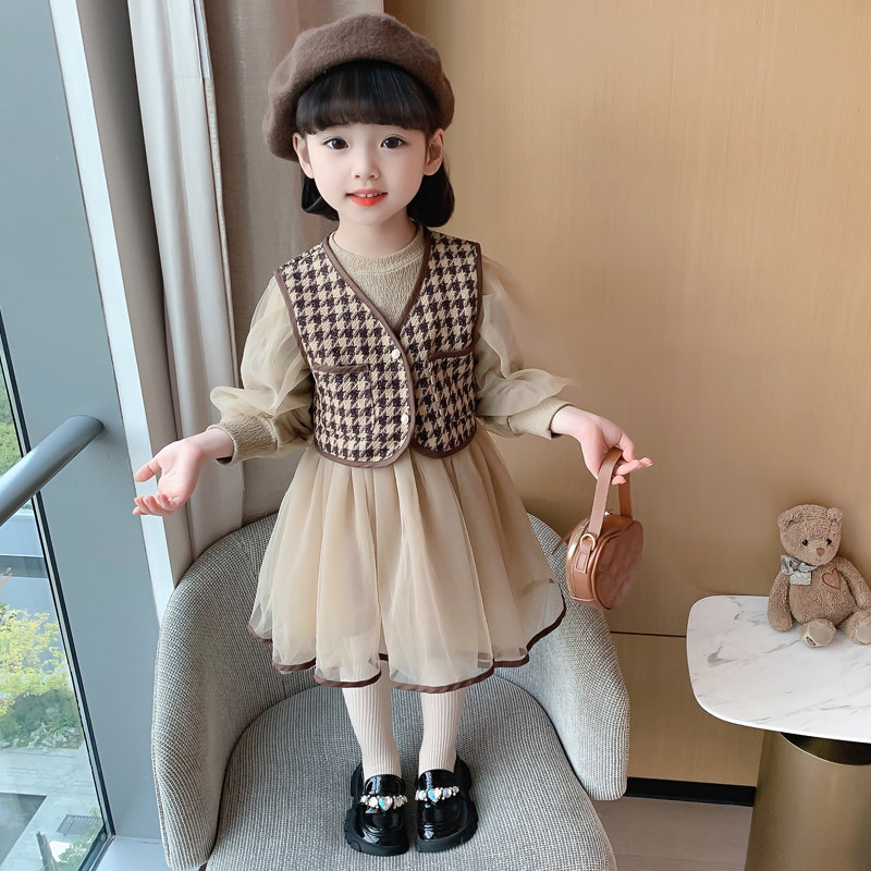 儿童新款2023女童春秋季连衣裙公主马甲裙子套装女宝宝洋气秋装潮