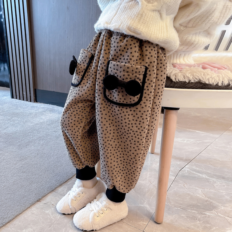 女童裤子秋冬加绒2024新款洋气冬季宝宝加厚一体绒儿童装外穿冬装