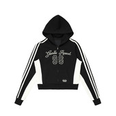 卫衣女式 秋款 休闲高街ins短款 钉珠数字拼接撞色连帽开衫 帽衫 外套