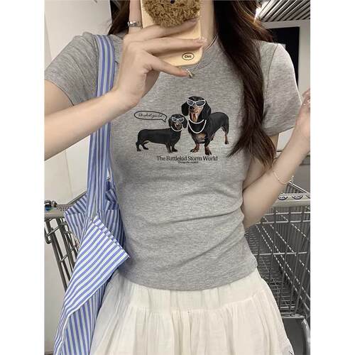 灰色短袖T恤女夏季新款卡