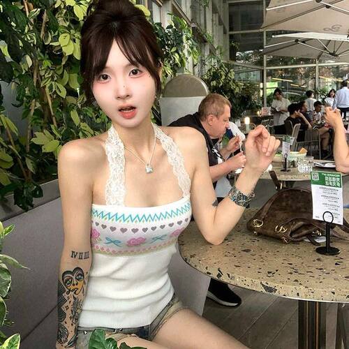 蕾丝拼接提花美背挂脖背