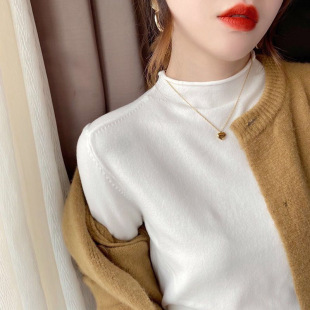 半高领针织衫 新款 薄款 长袖 内搭毛衣上衣 秋冬打底衫 修身 女2024秋季