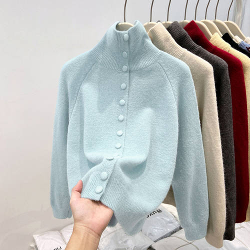 Polo翻领针织开衫毛衣女