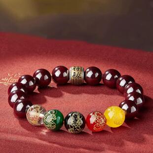 发黑辰砂手链五路财神手串转轮款本命年朱砂手链男女款礼物