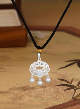 平安锁转运珠编织绳项链时尚
