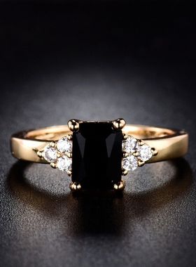 宁语ebay热卖镀镀黄金仿真锆石女戒指婚庆公主方形黑钻红色指环