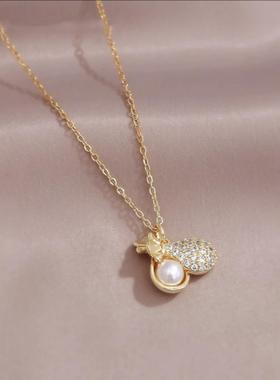韩式气质钱袋珍珠项链女简约大方