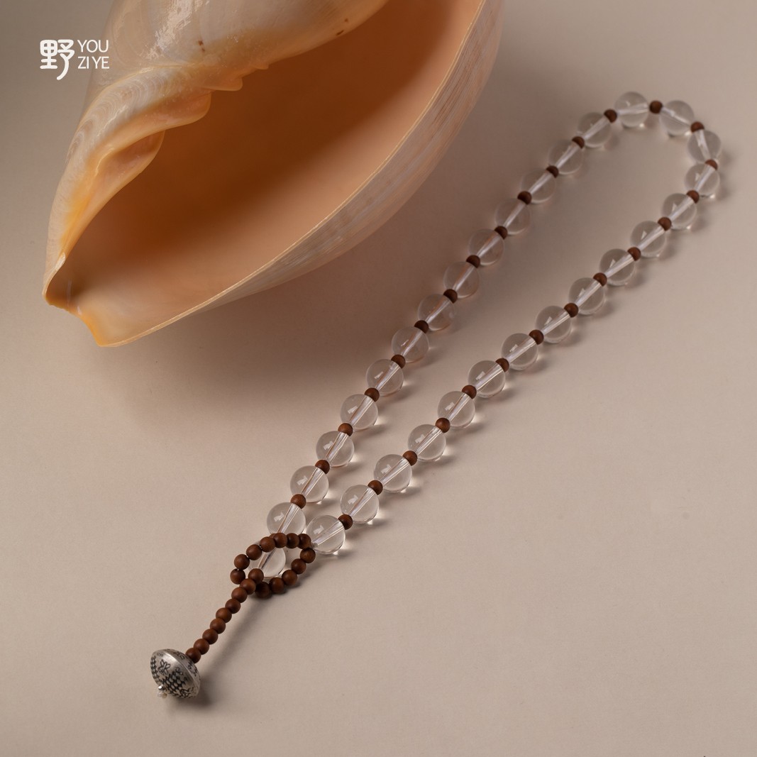 由子野白水晶檀木925银项链