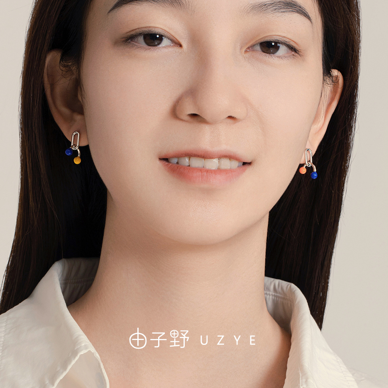 由子野925纯银珐琅不对称耳钉