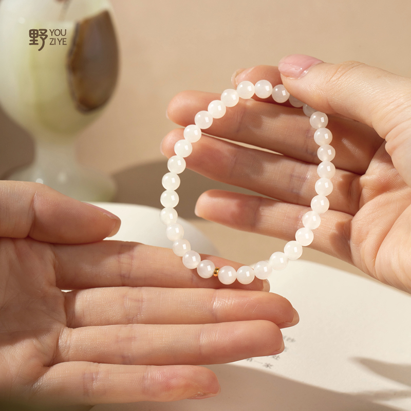 高冰晴水素圈手链散珠青白玉手镯