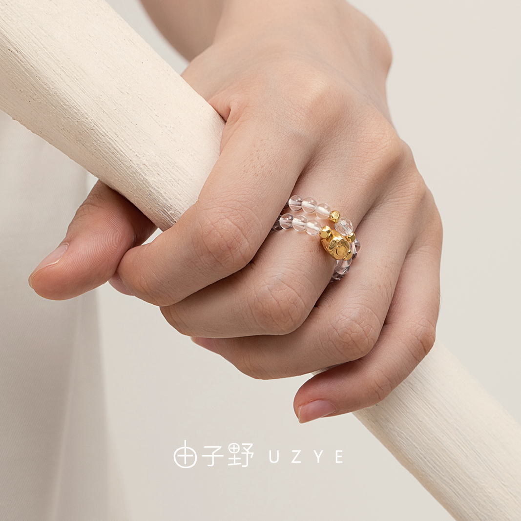 由子野丨原创天然白水晶套戒