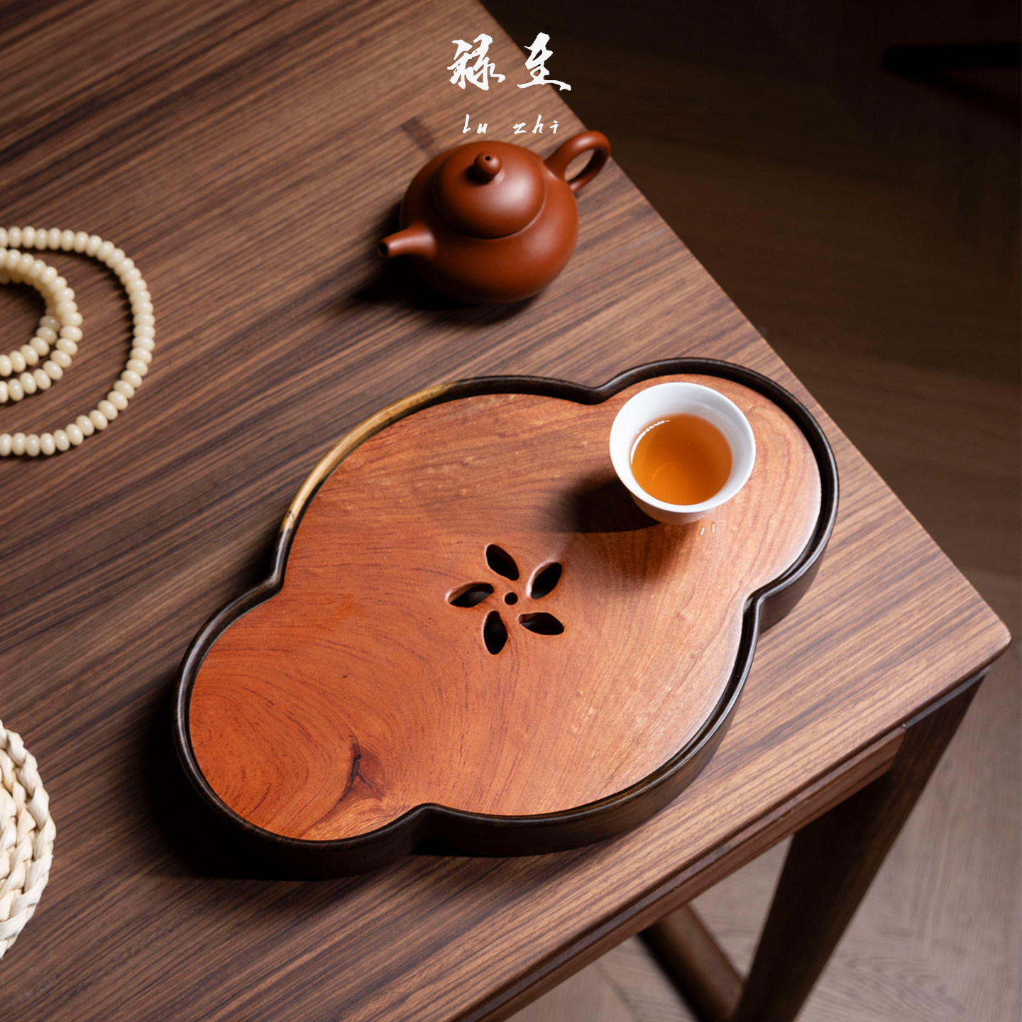 中式实木海棠干泡茶盘