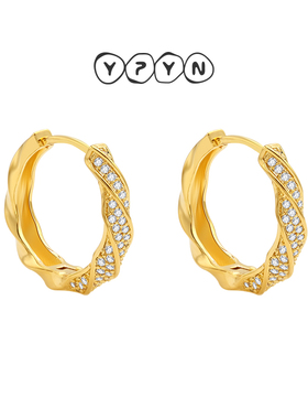 一撇一捺YPYN几何款缠绕耳圈金色耳扣超闪法式小香风耳环商场同款