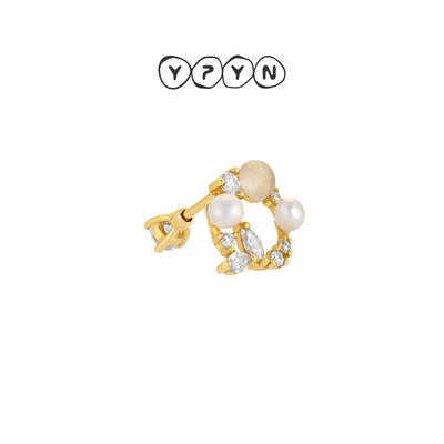 【618新品】一撇一捺YPYN春日和风耳钉9K金莫桑钻单只耳骨钉花环