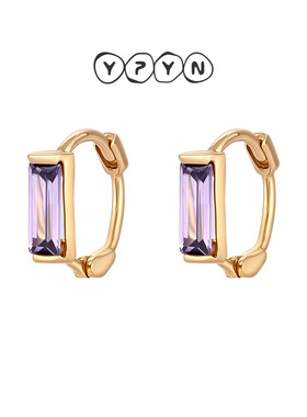 一撇一捺YPYN简约素圈10K金耳扣紫色人造水晶耳环小巧简约高级感