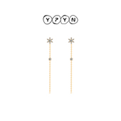 一撇一捺YPYN流苏长款 耳钉10K金小花花耳环人造水晶闪耀精致百搭