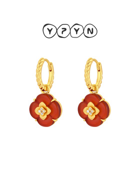 一撇一捺YPYN柿柿如意套组柿子红玛瑙耳扣红色耳环新年款贺岁耳饰