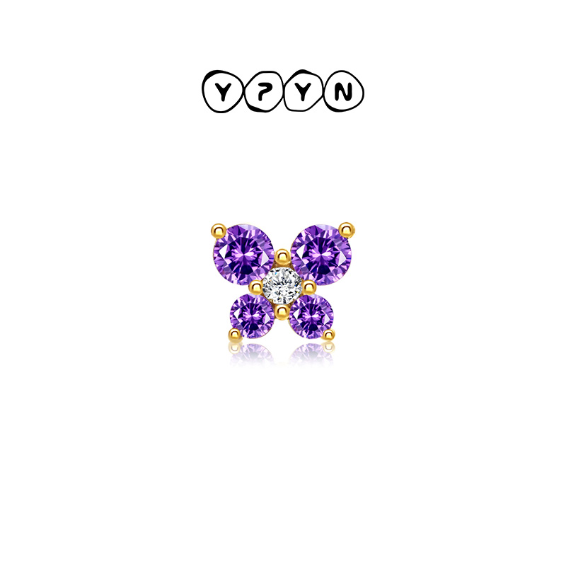 新品K金紫色水晶蝴蝶单只耳钉