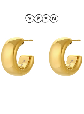 一撇一捺YPYN金色旋律C圈耳钉女欧美风金色钛钢耳环2024年秋新品