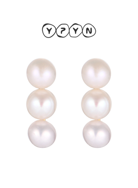一撇一捺YPYN三颗珍珠耳钉女10K金耳环2024年新品高级感商场同款