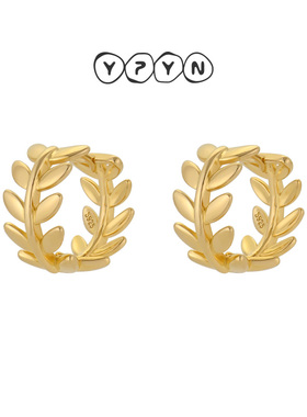 【618新品】一撇一捺YPYN树叶萌动耳扣925银简约金色耳环原创设计