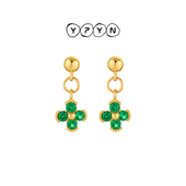 一撇一捺YPYN晨雾花园耳钉10K金四叶草耳环绿色耳饰奢华精致小巧