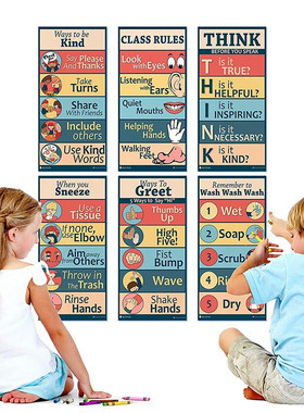 class rules英语教室课堂规则问候打招呼think洗手sneeze布置海报