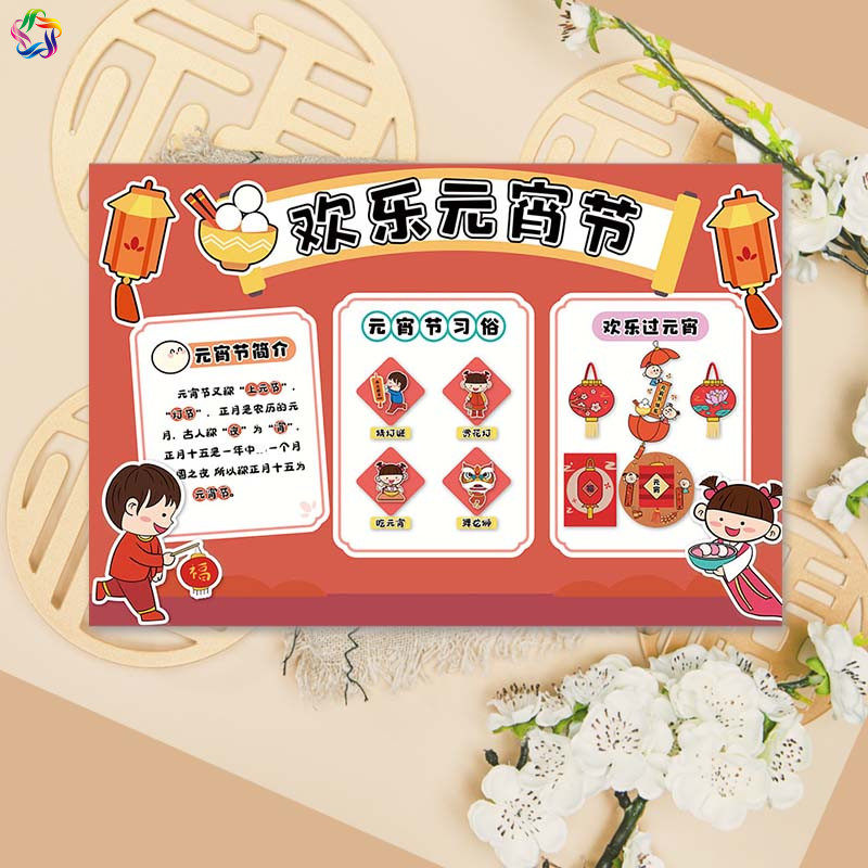 幼儿园区角节日布置新年龙年欢乐元宵节习俗简介主题环创海报贴画