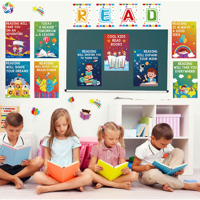 阅读海报read主题双语学校英语课堂图书区读书角绘本墙面布置装饰