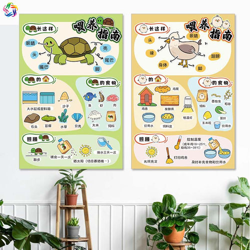 自然植物乌龟金鱼蚕宝宝环创海报