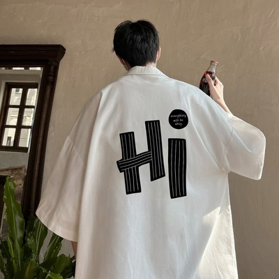 短袖衬衫男夏季外套休闲潮牌潮流冰丝薄款白色高级感2025新款衬衣