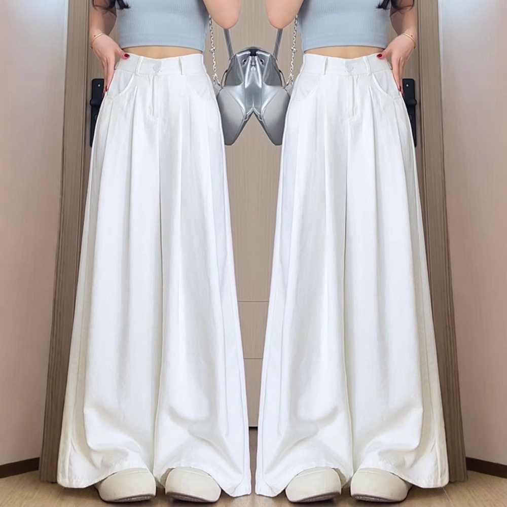 白色奶芙山本裤女夏季2025新款直筒垂感慵懒小个子冰丝西装阔腿裤,女装/女士精品,休闲裤,淘宝优惠券,粉丝福利购,淘宝优惠卷