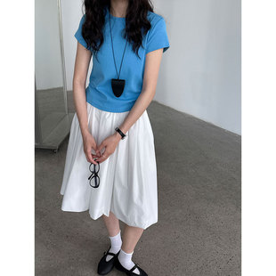 简约凉感基础打底圆领T恤女2025夏显瘦纯色正肩短袖 鹿西 上衣