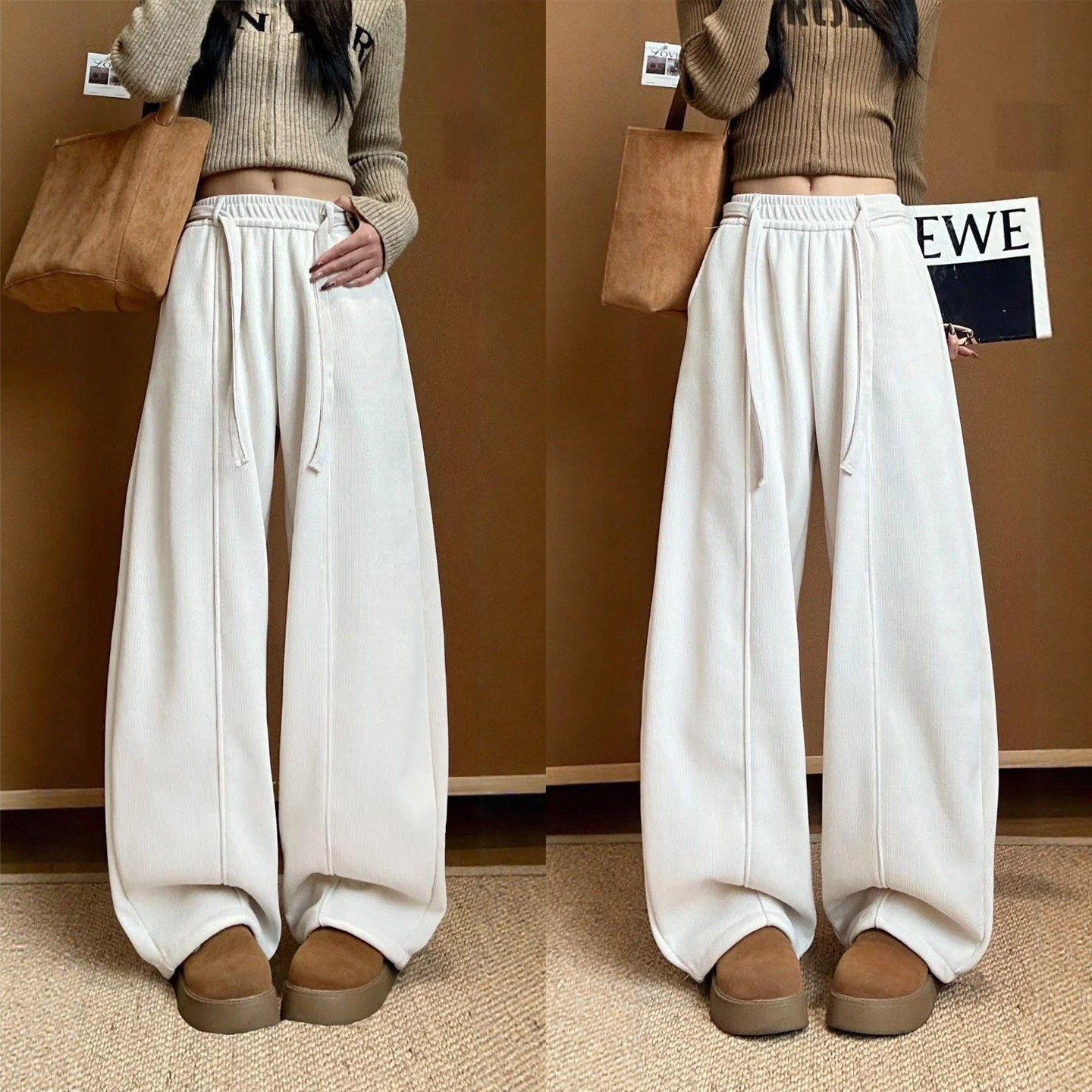 白色灯芯绒弯刀裤女秋冬季2025新款加绒加厚宽松bf慵懒风阔腿裤子,女装/女士精品,休闲裤,淘宝优惠券,粉丝福利购,淘宝优惠卷