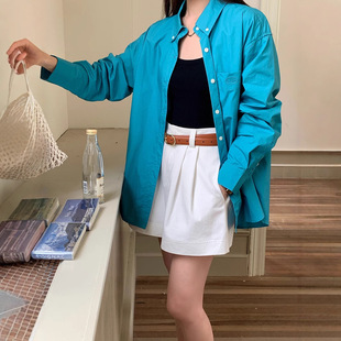 广州十三行秋冬新款 女宽松百搭单排扣衬衣 慵懒风长袖 衬衫