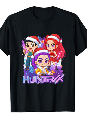 亚马逊圣诞节K-pop动漫卡通印花欧美潮流时尚T恤男女休闲宽松上衣