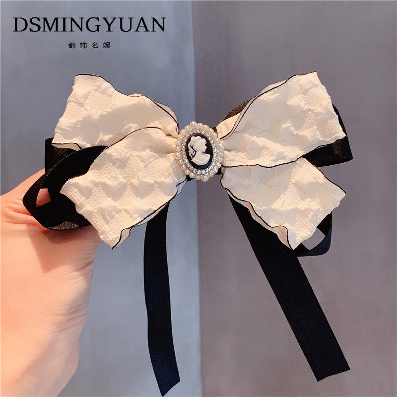 小香风美人头像蝴蝶结发饰韩式优雅飘带发夹女2022年新款森系仙美