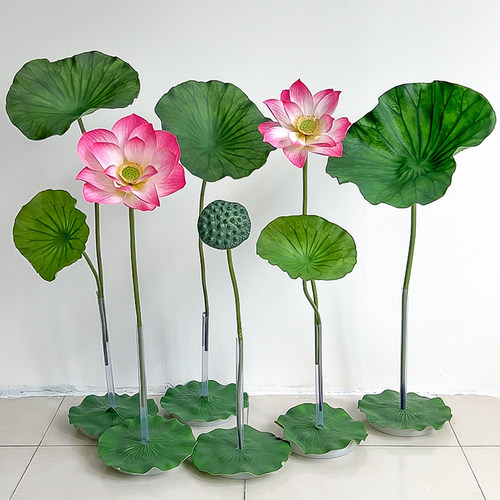 荷花仿真花荷叶莲蓬水池装饰假花