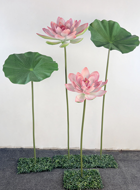 加高大荷花仿真花荷叶装饰假花商场美陈水池景观造景舞台表演道具