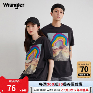 新款 Wrangler威格24夏季 无性别男女情侣圆领潮流印花纯棉短袖 T恤